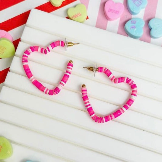 Rubber Disc Open Heart Hoop Earrings - Two Colors