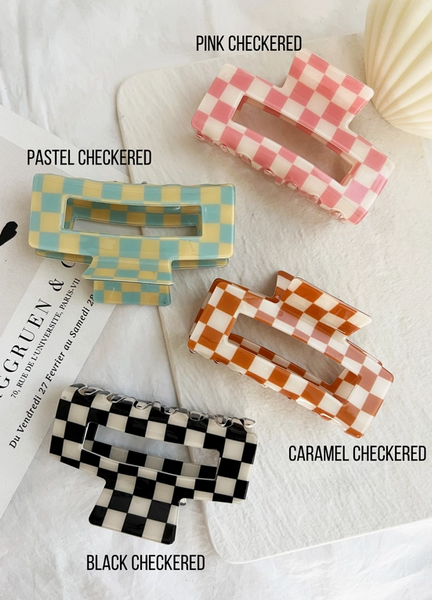 Jumbo Checkered Hair Claw Clip - Assorted Colors