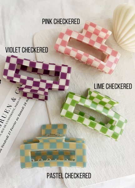 Jumbo Checkered Hair Claw Clip - Assorted Colors