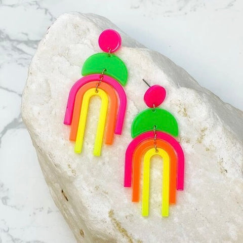 Neon Geometric Arch Acrylic Dangle Earrings