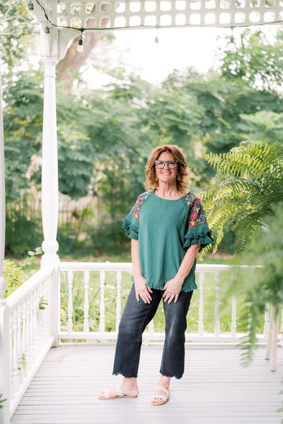 The Emma Gene Embroidered Forest Green Blouse