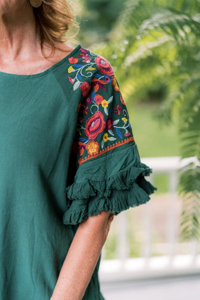 The Emma Gene Embroidered Forest Green Blouse