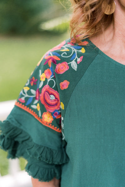 The Emma Gene Embroidered Forest Green Blouse