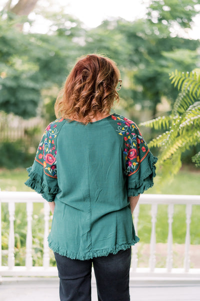 The Emma Gene Embroidered Forest Green Blouse