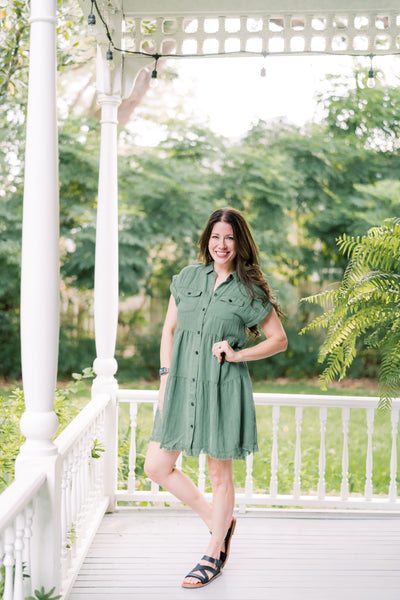 The Shania Button Down Denim Dress - Sage Green