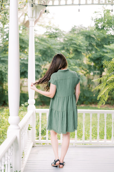 The Shania Button Down Denim Dress - Sage Green