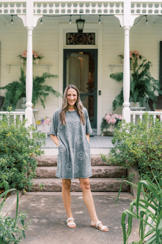 Sutton Smiley Face T-Shirt Dress - Black