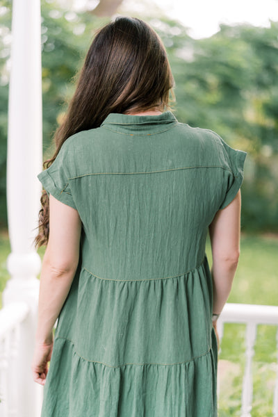 The Shania Button Down Denim Dress - Sage Green