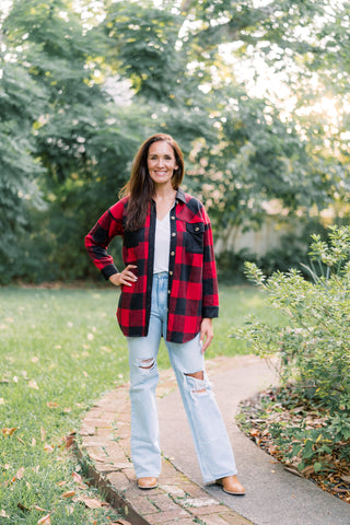 Buffalo Plaid Button Down Shacket - Red/Black