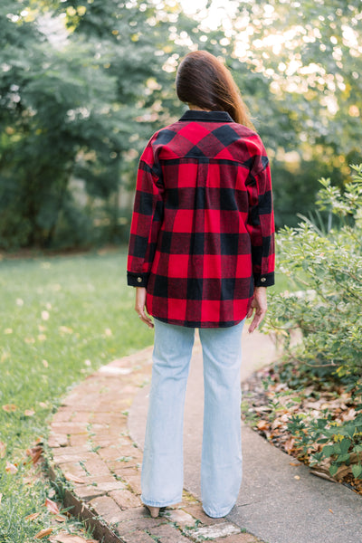 Buffalo Plaid Button Down Shacket - Red/Black