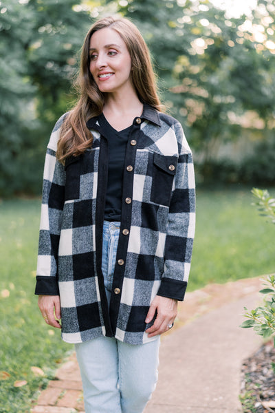 Buffalo Plaid Button Down Shacket - Black/White