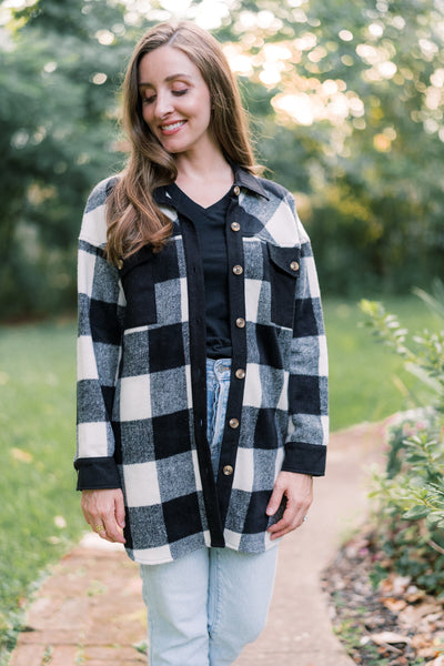 Buffalo Plaid Button Down Shacket - Black/White