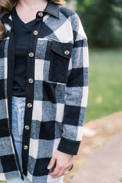 Buffalo Plaid Button Down Shacket - Black/White