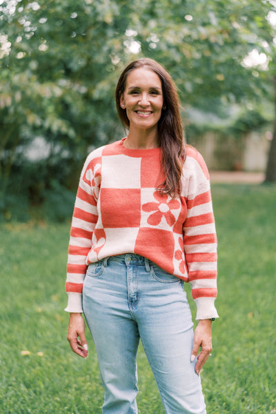 Tessa Flower Power Orange Sweater