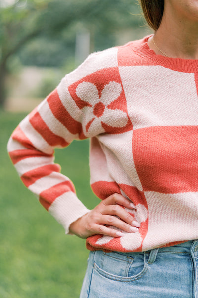 Tessa Flower Power Orange Sweater