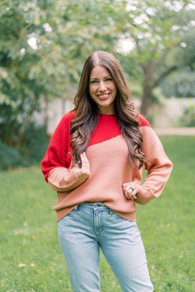 Ruby Red & Camel Retro Sweater