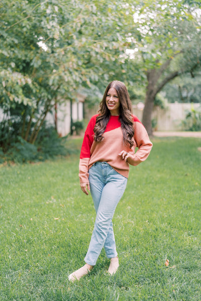 Ruby Red & Camel Retro Sweater