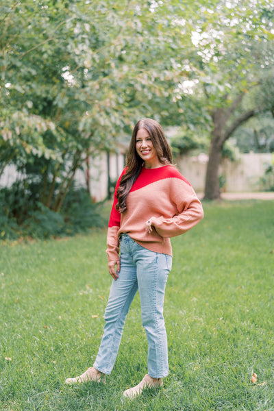 Ruby Red & Camel Retro Sweater