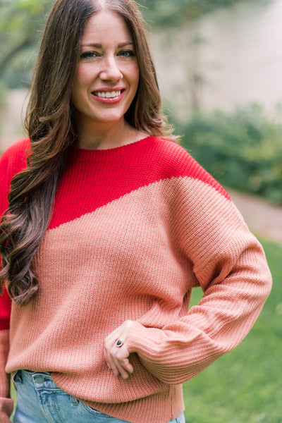 Ruby Red & Camel Retro Sweater