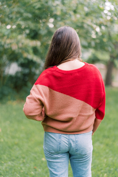 Ruby Red & Camel Retro Sweater