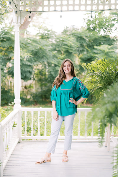 The Reba Embroidered Emerald Green Blouse