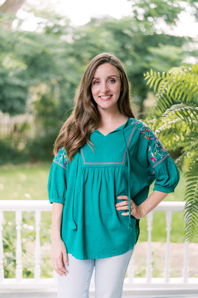 The Reba Embroidered Emerald Green Blouse