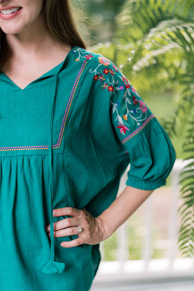 The Reba Embroidered Emerald Green Blouse