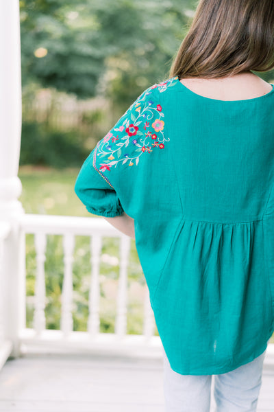 The Reba Embroidered Emerald Green Blouse